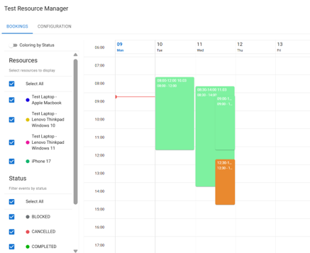 TRM Calendar View Test Resource Booking